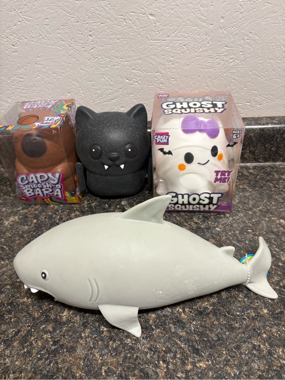 Jumbo Squishy Lot. Shark, Capybara, Cracker Barrel Bat, Girl Ghost